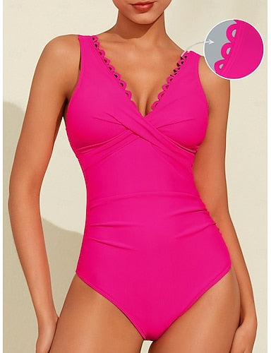 Triangle V-neck Petal Border One-piece Swimsuit
