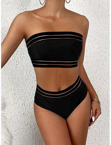 Swimwear Bikini 2 Piece Cheeky Swimsuit Slim Backless Vacation Beach Wear Color Leopard Strapless Sleeveless Bathing Suits