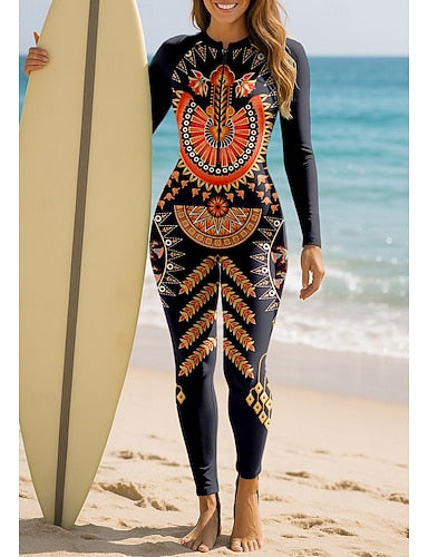 Standard Rash Guard Full Body Swimwear Dive Skin Suit Folk Front Zip Upf50+ Quick Dry High Elasticity Long Sleeve Swimwear Surfing Canoeing Diving Summer