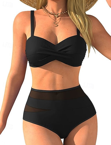 Bikini Sets Bathing Suit 2 Pieces Colored Uv Protection Elastic Sleeveless Swimwear Swimsuit Surfing Diving Swimming Summer