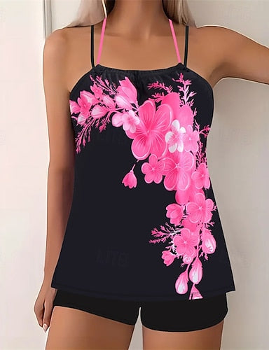Tankini Two Piece Swimsuit Backless Criss Cross Swimwear Swimwear Pink Sky Blue Breathable Quick Dry Lightweight Sleeveless - Swimming Surfing Beach Summer Spring