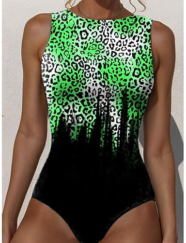 One Piece Swimsuit Slimming Monokini Briefs Tummy Control High Waist Slim Backless Vacation Beach Wear Ombre Graphic Round Neck Sleeveless Bathing Suits