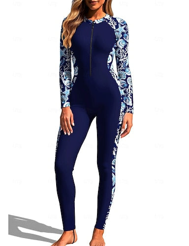 Rash Guard Full Body Rash Guard One Piece Surfing Suit Ocean Zip Up With Built in Bra Front Zip Uv Sun Protection Full Coverage Upf50+ Long Sleeve Full Body Swimwear Bodysuit Surfing