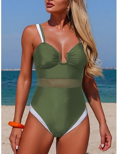Swimwear Bikini 2 Piece Swimsuit Slim Backless Vacation Beach Wear Color V Neck Sleeveless Bathing Suits