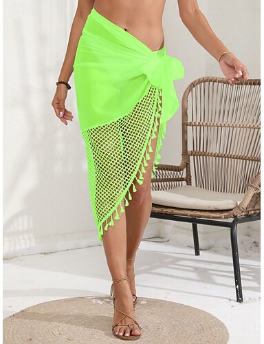 Cover Up Swimsuit Wrap Fringe Hem Vacation Beach Wear Color Sleeveless Bathing Suits