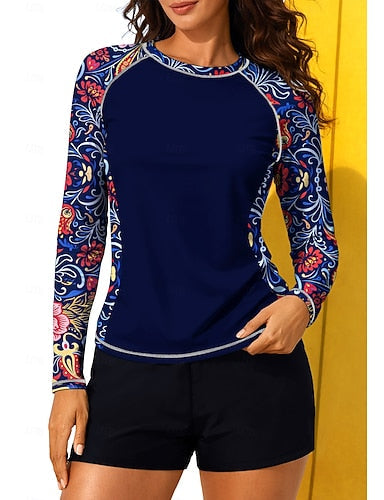 Regular Rash Guard Swimsuit Rash Guard Print Swimsuit Folk 2 Piece Removable Pad Boyleg Uv Sun Protection Upf50+ Elastic Long Sleeve Swimwear Sun Shirt Surfing Canoeing Water