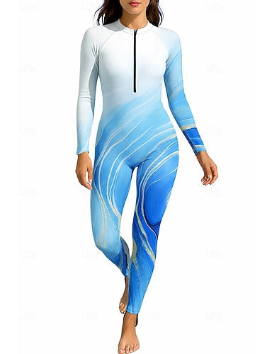 Rash Guard Full Body Swimwear Dive Skin Suit Gradient Front Zip Upf50+ Quick Dry High Elasticity Long Sleeve Swimwear Surfing Diving Snorkeling Summer