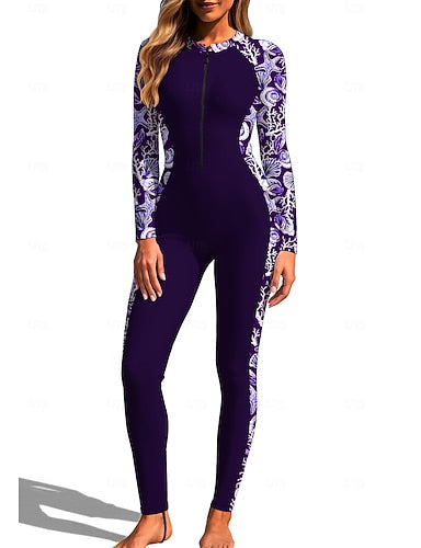 Rash Guard Full Body Rash Guard One Piece Surfing Suit Ocean Zip Up With Built in Bra Front Zip Uv Sun Protection Full Coverage Upf50+ Long Sleeve Full Body Swimwear Bodysuit Surfing