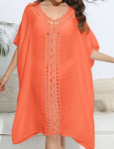 Swimwear Cover Up Swim Dress Rash Guard Swimsuit Cut Out Vacation Beach Wear Color V Neck Short Sleeves Bathing Suits