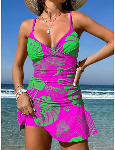 Swimwear One Piece Skirt Swimsuit Vacation Graphic Sleeveless Bathing Suits