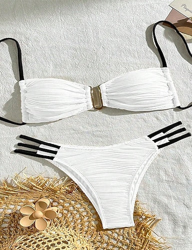Swimwear 2 Piece Cheeky Swimsuit Backless Vacation Beach Wear Plain U Neck Sleeveless Bathing Suits