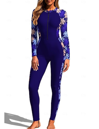 Rash Guard Full Body Rash Guard One Piece Surfing Suit Tropical Zip Up With Built in Bra Front Zip Uv Sun Protection Full Coverage Upf50+ Long Sleeve Full Body Swimwear Bodysuit
