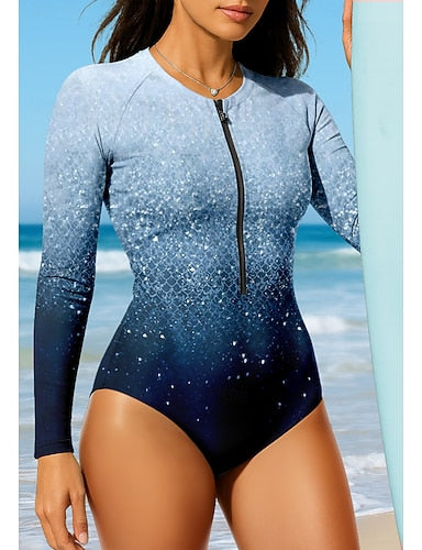 Regular Rash Guard Gradient Upf50+ Quick Dry Lightweight Long Sleeve Bodysuit Swim Shirt Surfing Canoeing Beach Summer