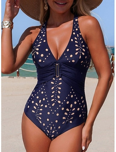 Swimwear Bikini 2 Piece Swimsuit Slim Backless Vacation Beach Wear Geometric V Neck Sleeveless Bathing Suits