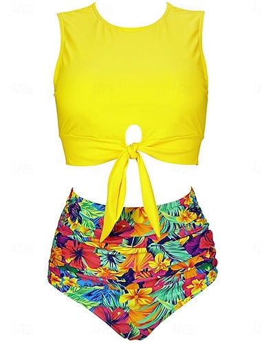 Swimwear Bikini 2 Piece Briefs Swimsuit Slim Backless Vacation Color Leopard Halter Neck Sleeveless Bathing Suits