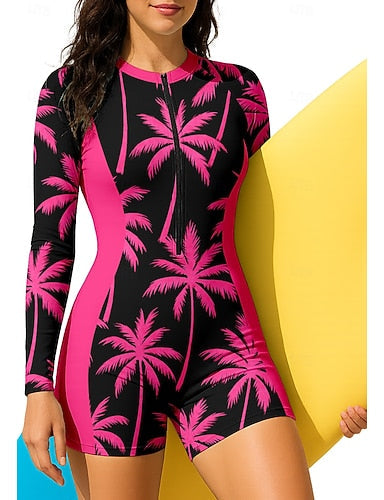 Rash Guard Bathing Suit Boyleg Zip Up Removable Pad Front Zip Uv Sun Protection Upf50+ Ultra Light (ul) Long Sleeve Swimwear Sun Shirt Surfing Beach Water Sports Summer