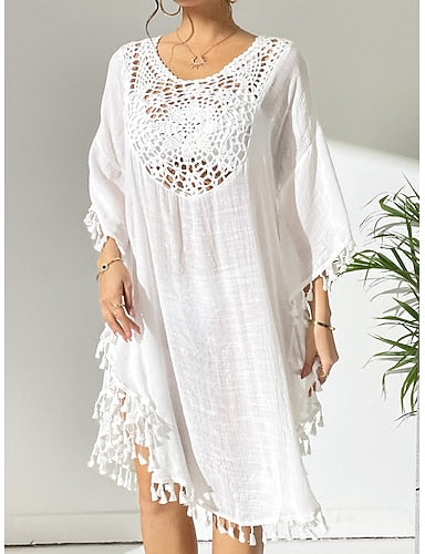Swimwear Cover Up Rash Guard Dress Swimsuit Ruched Cut Out Vacation Color Round Neck Long Sleeve Bathing Suits
