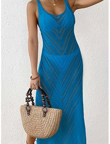 Swimwear Cover Up Swim Dress Swimsuit Cut Out Vacation Beach Wear Color V Neck Sleeveless Bathing Suits