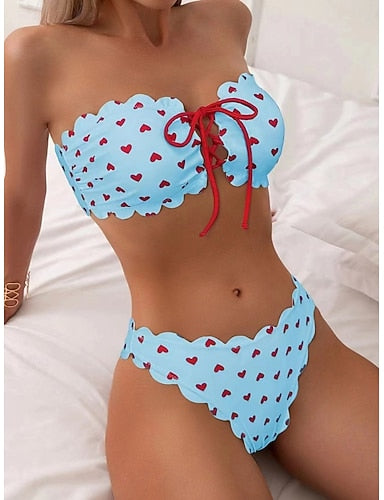 Swimwear Bikini 2 Piece Cheeky Swimsuit Slim Backless Vacation Beach Wear Heart Strapless Sleeveless Bathing Suits