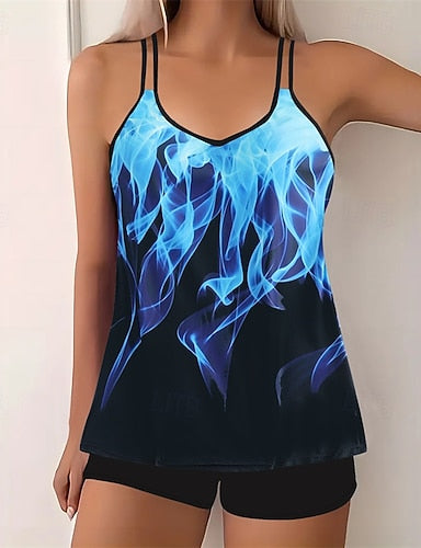 Tankini Two Piece Swimsuit Racerback Swimwear Swimwear Sky Blue Purple Breathable Quick Dry Lightweight Sleeveless - Swimming Surfing Beach Summer Spring