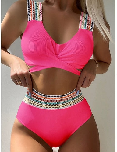Stretchy Boxer Shorts Swimsuit Stretchy Boxer Shorts High Waist Vacation Beach Wear Color Sleeveless Bathing Suits