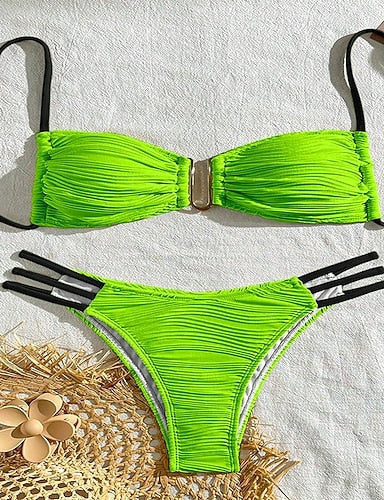 Swimwear 2 Piece Cheeky Swimsuit Backless Vacation Beach Wear Plain U Neck Sleeveless Bathing Suits