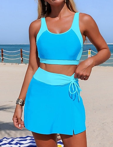 Bathing Suit 2 Pieces Swimsuits Color-blocking Halter Elastic Sleeveless Swimwear Surfing Beach Vacation Summer