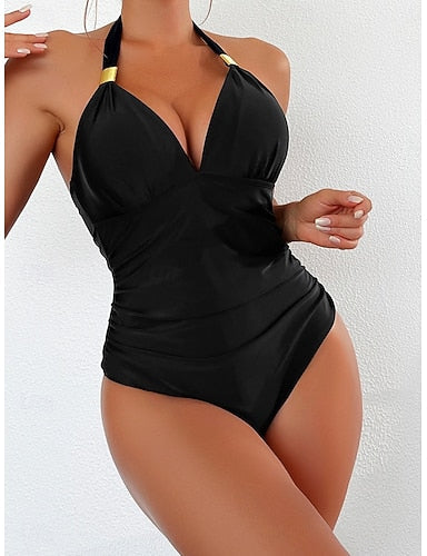 One Piece Swimsuit Slimming Underwire Leopard Monokini Backless Tummy Control High Waist Slim Vacation Beach Wear Color Halter Neck Sleeveless Bathing Suits