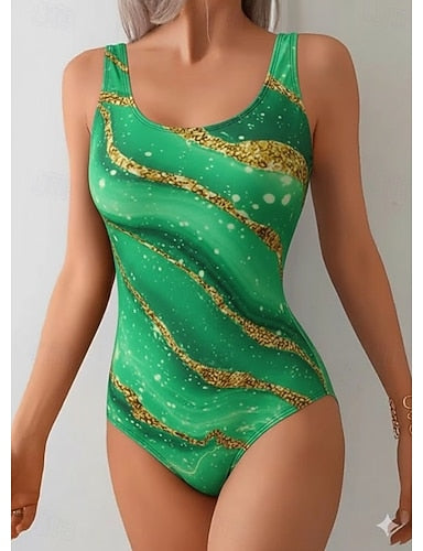 Swimwear One Piece Skirt Swimsuit Vacation Ombre Graphic Sleeveless Bathing Suits