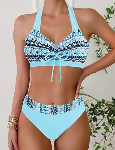 Swimwear 2 Piece Cheeky Swimsuit Backless Vacation Beach Wear Halter Neck Sleeveless Bathing Suits