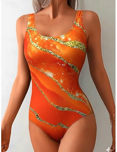 Swimwear One Piece Skirt Swimsuit Vacation Ombre Graphic Sleeveless Bathing Suits