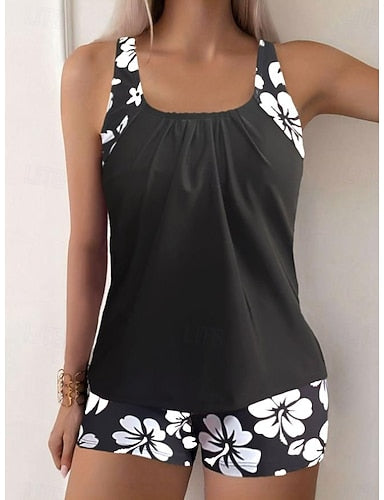Swimwear Tankini 2 Piece Boy Leg Swimsuit Backless High Waist Vacation Beach Wear U Neck Sleeveless Bathing Suits