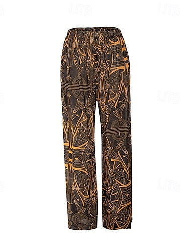 Beach Vacation Pants Flowy Palazzo Wide-leg Pants Graphic Loose Chiffon Uv Protection Breathable Bottoms Surfing Beach Vacation Autumn