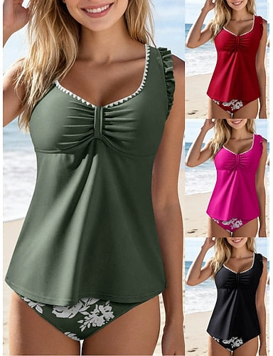 Swimwear Tankini 2 Piece Cheeky Swimsuit Tummy Control High Waist Slim Backless Vacation Beach Wear V Neck Sleeveless Bathing Suits