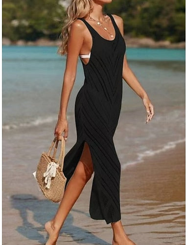 Swimwear Cover Up Swim Dress Swimsuit Cut Out Vacation Beach Wear Color V Neck Sleeveless Bathing Suits