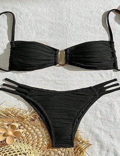 Swimwear 2 Piece Cheeky Swimsuit Backless Vacation Beach Wear Plain U Neck Sleeveless Bathing Suits