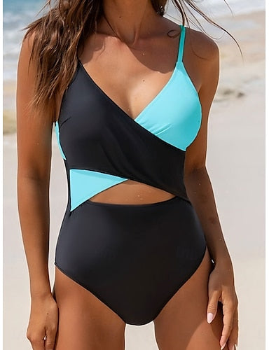 Swimwear One Piece Monokini Swimsuit Slimming Tummy Control High Waist Slim Backless Vacation Beach Wear Color V Neck Sleeveless Bathing Suits