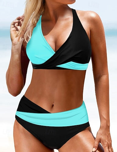 Halter Bikini Top Bathing Suit 2 Pieces Patchwork Quick Dry High Elasticity Sleeveless Swimwear Swimsuit Surfing Bikini Swimming Summer