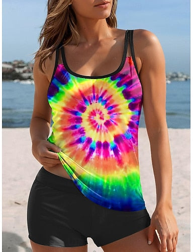 Tankini 2 Piece Swimsuit Tie Dye Vacation Tie Dye Gradient