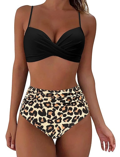 Swimwear Bikini Shorts Swimsuit 2 Piece High Waisted Beach Wear Basic Plain Sleeveless Bathing Suits