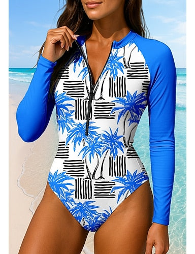 Rash Guard Zip Up Upf50+ Quick Dry Lightweight Long Sleeve Swimwear Bodysuit Surfing Beach Water Sports Summer