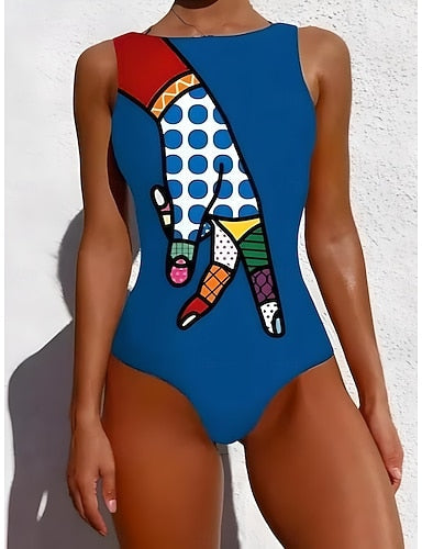 One Piece Swimsuit Slimming Monokini Backless Tummy Control High Waist Slim Vacation Beach Wear Graphic Animal Round Neck Sleeveless Bathing Suits