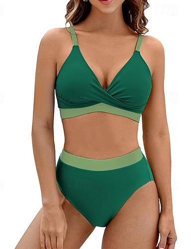 Standard Surfing Tankinis & Bikinis Bathing Suit 2 Pieces Color-blocking Open Back Uv Protection Elastic Sleeveless Swimwear Surfing Diving Swimming Summer
