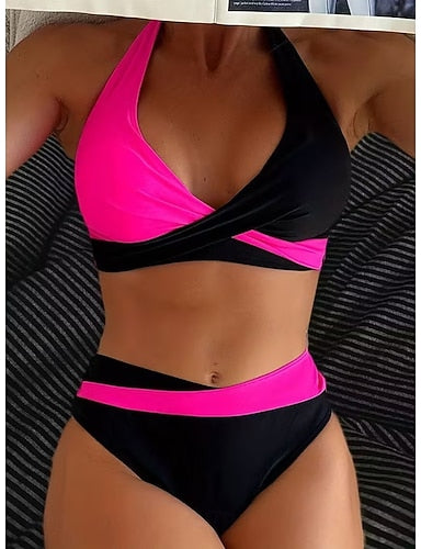 Bikini 2 Piece Swimsuit Colorblock Stylish Graphic Color Block Sleeveless Bathing Suits