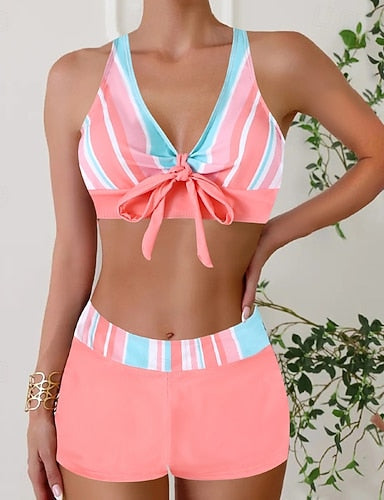 Swimwear 2 Piece Briefs Swimsuit Backless Vacation Beach Wear Flag V Neck Sleeveless Bathing Suits