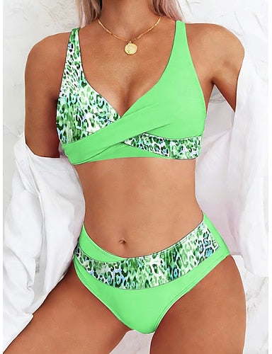 Swimwear Bikini Cheeky Swimsuit Vacation Graphic Polka Dot V Neck Sleeveless Bathing Suits