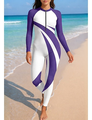 Rash Guard Front Zip Upf50+ Quick Dry Lightweight Long Sleeve Bodysuit Swim Shirt Surfing Beach Water Sports Summer