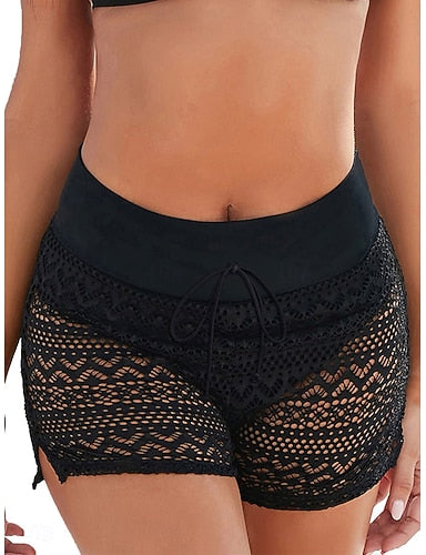 Swimwear Swim Shorts Stretchy Boxer Shorts High Waist Swimsuit Cutout Drawstring Lace Vacation Beach Wear Color Sleeveless Bathing Suits