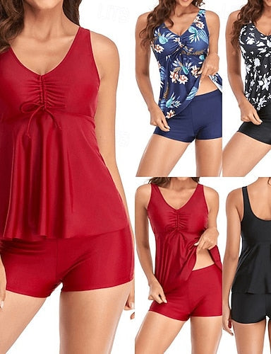 Bathing Suit Tankini Two Piece Swimsuit Tropical Tummy Control Elastic Sleeveless Swimwear Surfing Beach Vacation Summer