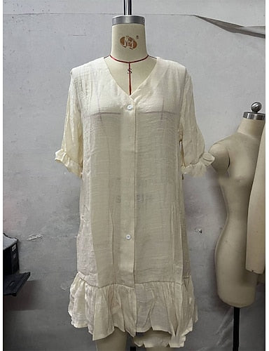Mini Dress White Dress Beach Dress Black Dress Cover Up Classic Daily Outdoor Beach Loose Fit Plain Half Sleeve V Neck Black White Khaki Summer Spring